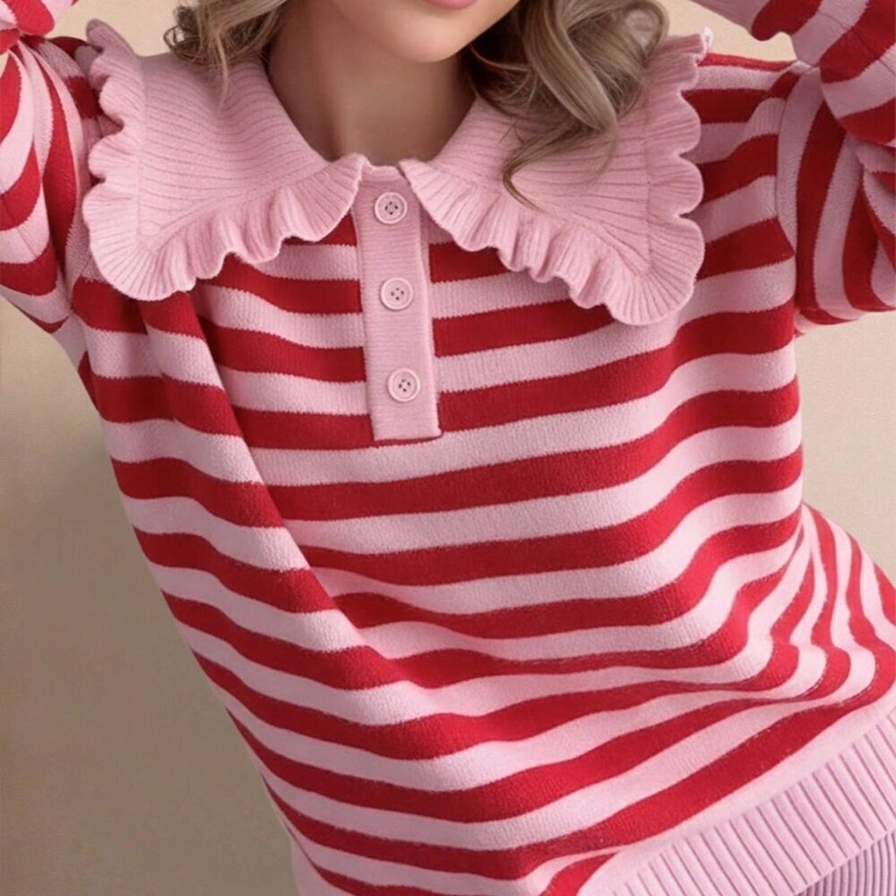 Multicolor Casual Women's Plus Size Knitted Pullover Top
